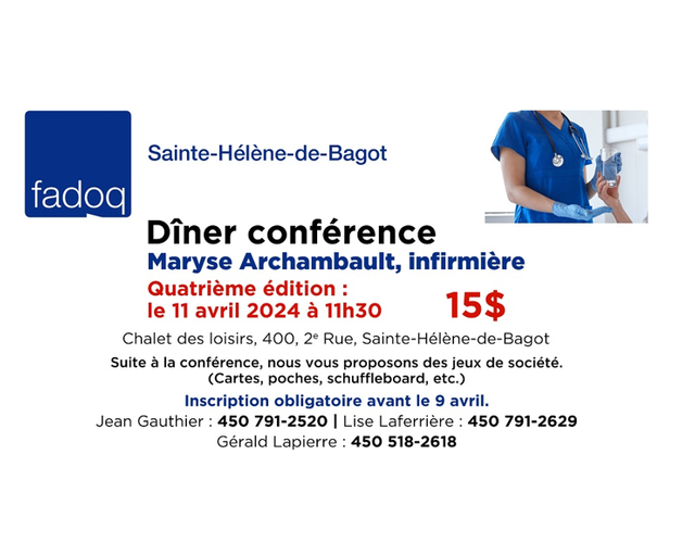 FADOQ - Dîner conférence - Maryse Archambault, infirmière - 11 avril 2024