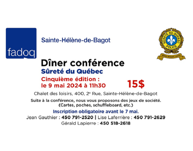 FADOQ - Dîner conférence - Sûreté du Québec - 9 mai 2024