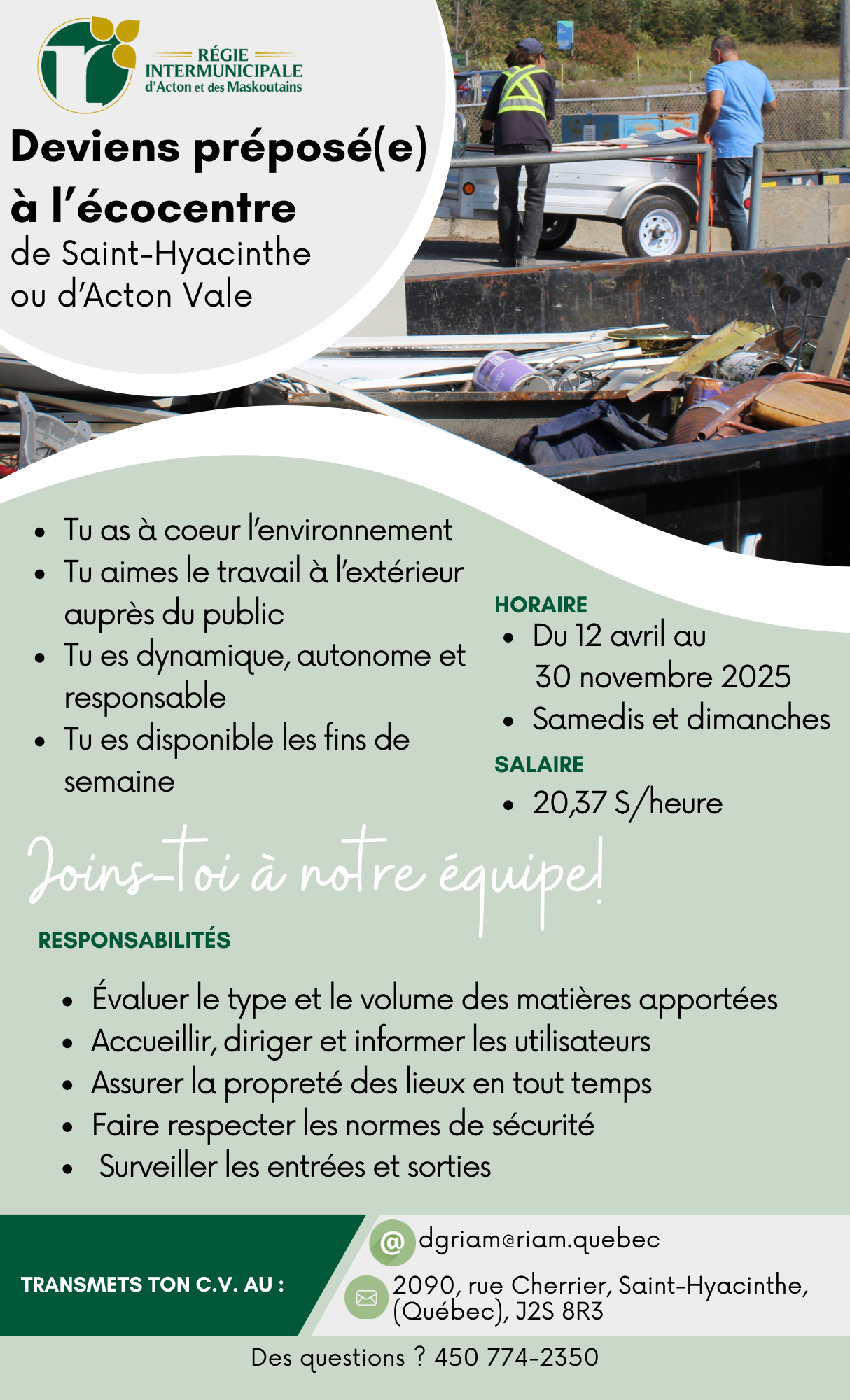 Affiche Deviens préposé à l'écocentre