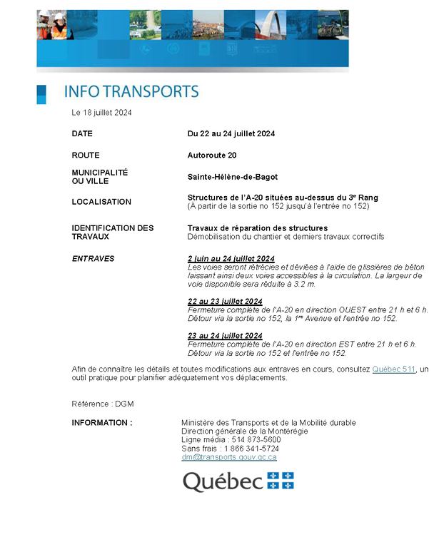 Affiche MTQ info travaux
