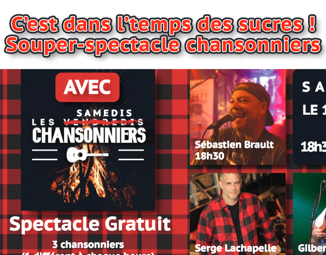 C'est dans l'temps des sucres! Souper-spectacle chansonniers - le 12 mars 2022