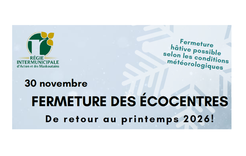 Fermeture des écocentres pour l'hiver