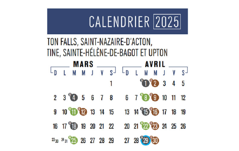RIAM - Calendrier des collectes 2025
