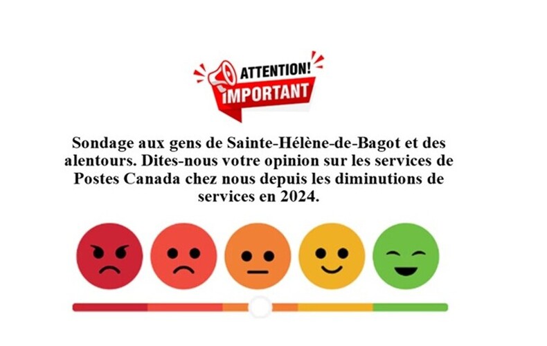 Sondage sur l'avenir des services postaux à Sainte-Hélène-de-Bagot