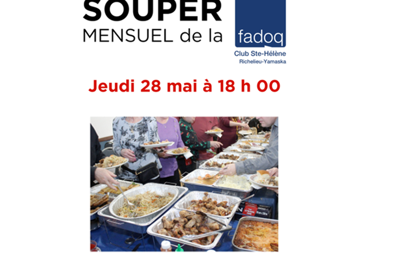 FADOQ - Souper mensuel le 28 mai 2026