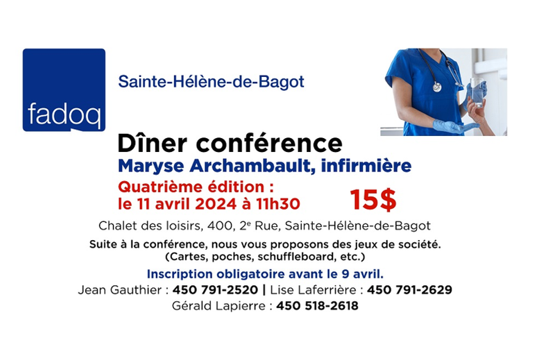 FADOQ - Dîner conférence - Maryse Archambault, infirmière - 11 avril 2024