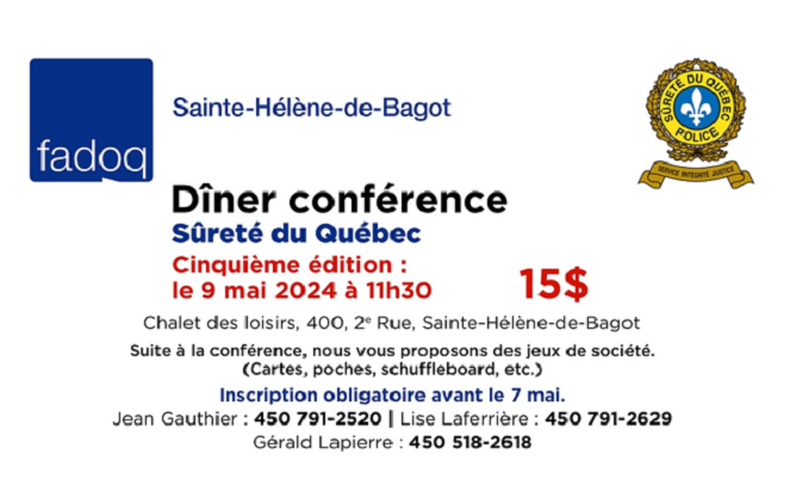 FADOQ - Dîner conférence - Sûreté du Québec - 9 mai 2024