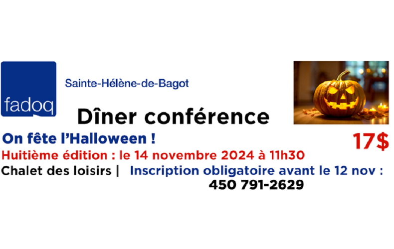 FADOQ - Dîner conférence - On fête l'Halloween - Le 14 novembre 2024