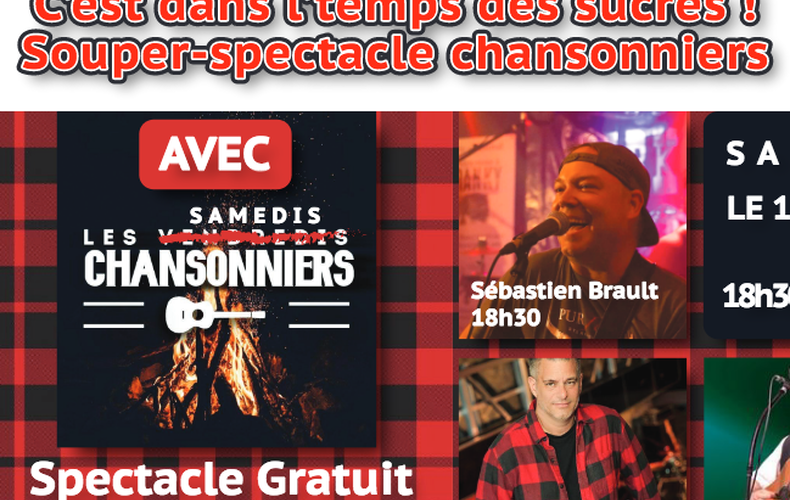 C'est dans l'temps des sucres! Souper-spectacle chansonniers - le 12 mars 2022