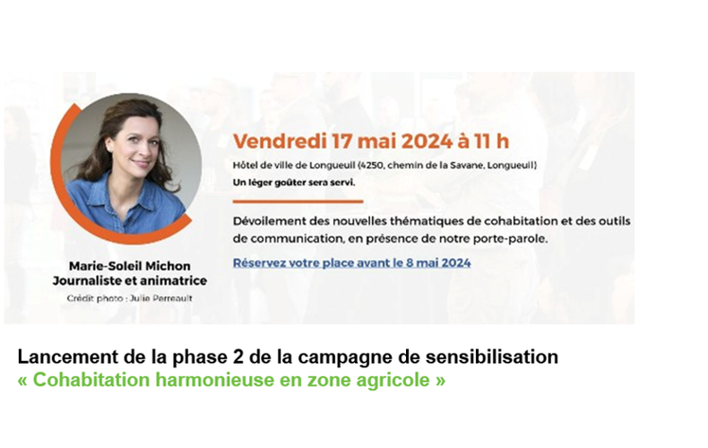 « Cohabitation harmonieuse en zone agricole » - 2e phase de la campagne de sensibilisation - Conférence 17 mai 2024 - MRC des Maskoutains