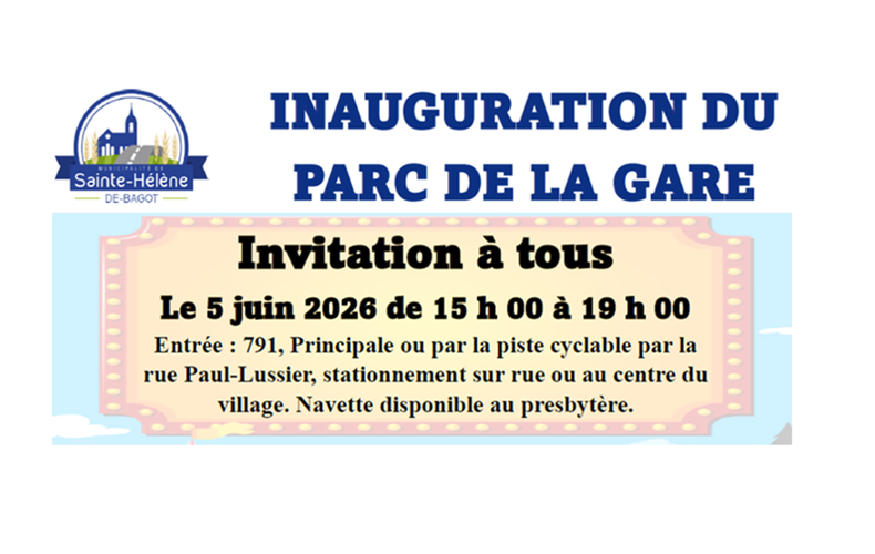 Inauguration du parc de la Gare - Le vendredi 5 juin 2026, de 15 h à 19 h