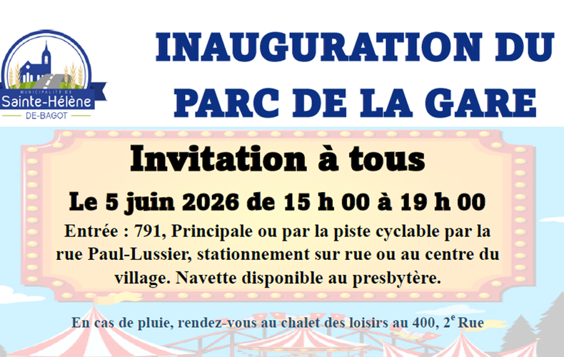 Inauguration du parc de la Gare - Le vendredi 5 juin 2026, de 15 h à 19 h